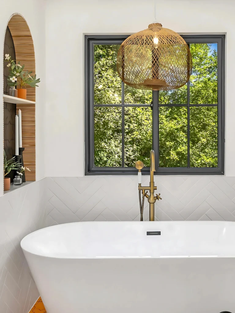 Bathroom Standalone Tub and In-Wall Shelves